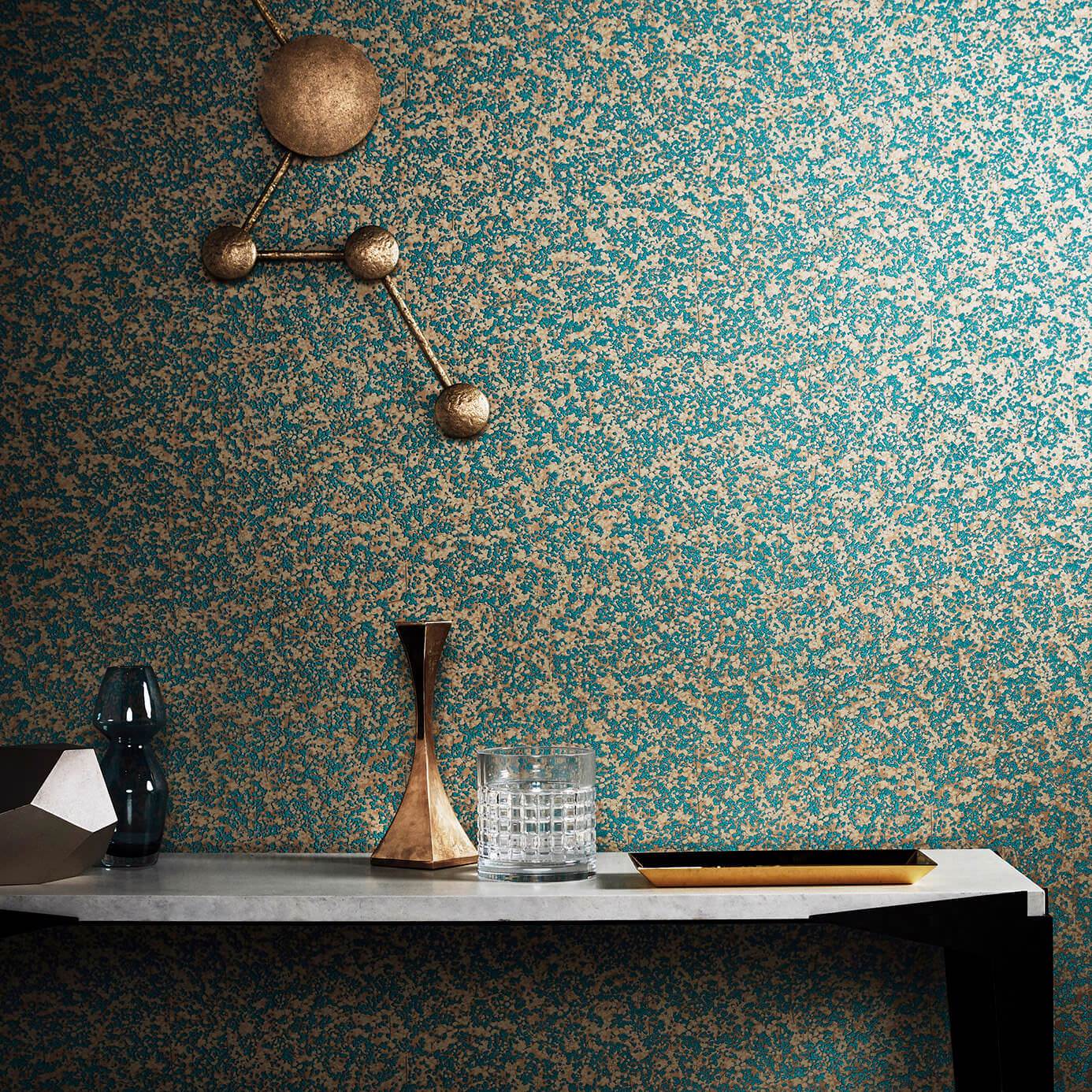 Anthology Coral Wallpaper - Teal/Gold - EANV111869 - Harlequin