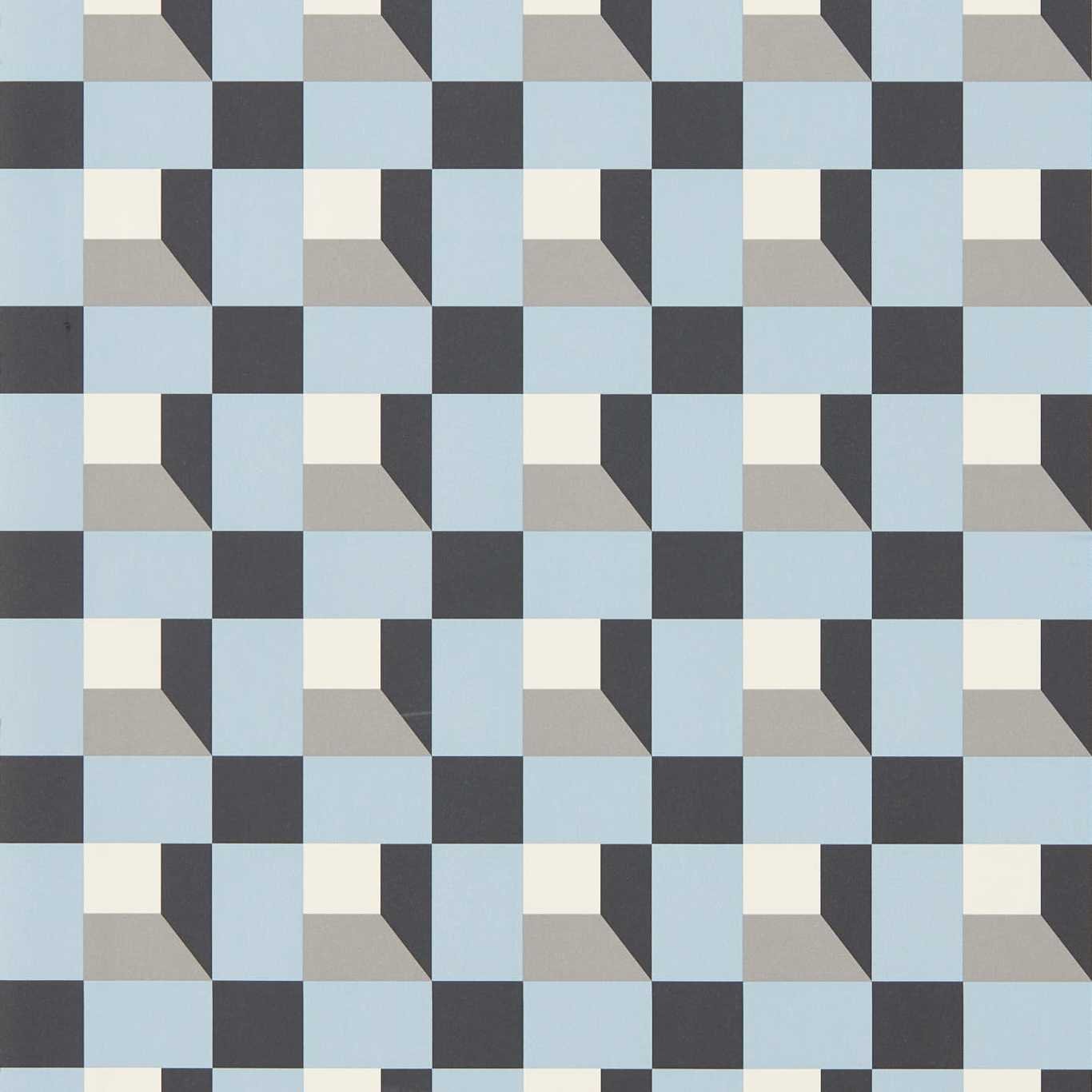 Blocks Wallpaper - Cornflower/Black Earth/Sketched - HQN3112944 - Harlequin