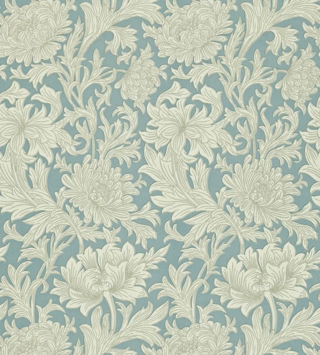 Chrysanthemum Toile Wallpaper - China Blue/Cream - 210415 - Morris & Co