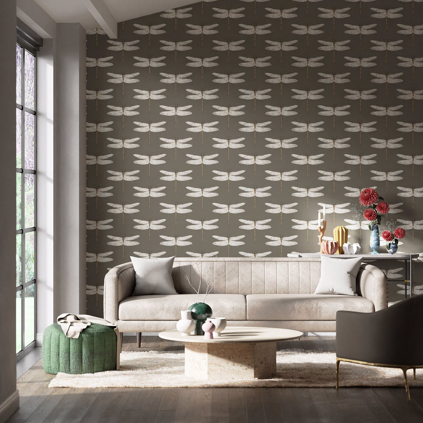 Demoiselle Wallpaper - Graphite/Almond - HGAT111242 - Harlequin