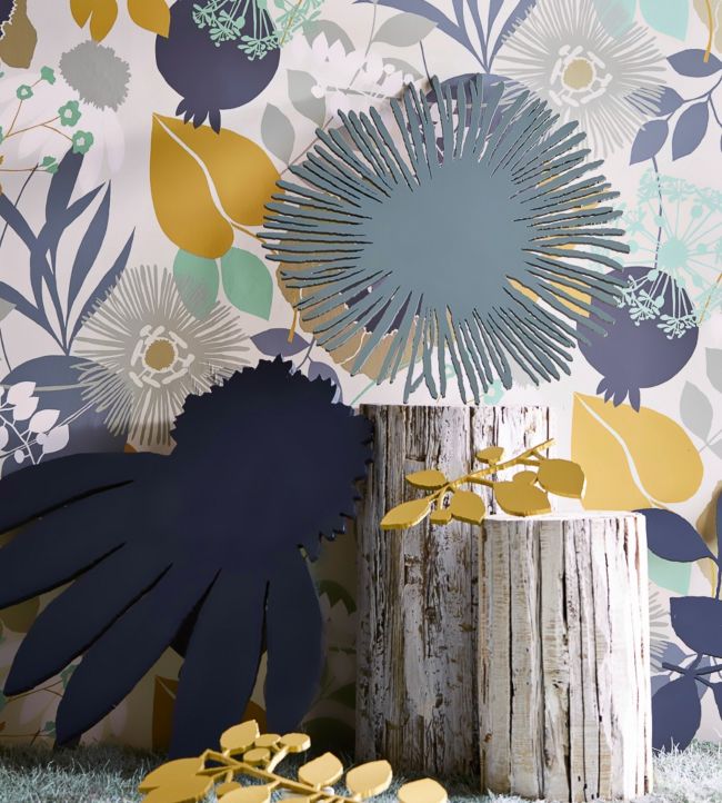 Doyenne Wallpaper - Ochre/Stone/Mint - HSTO111490 - Harlequin