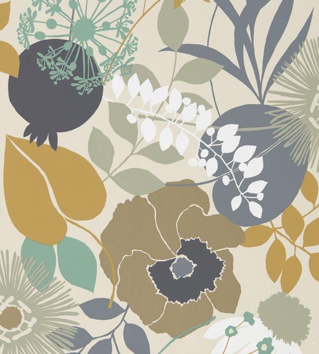 Doyenne Wallpaper - Ochre/Stone/Mint - HSTO111490 - Harlequin