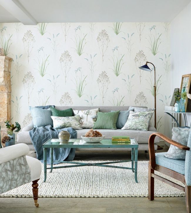 Farne Grasses Wallpaper - Cream/Sage - DEBB216486 - Sanderson