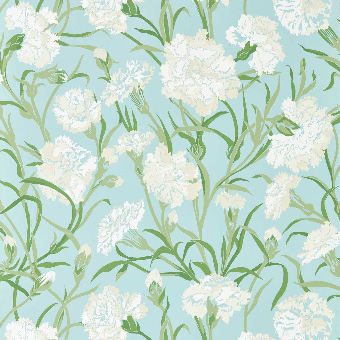 Fleur de Joie Wallpaper - Chalk/Emerald/Sky - HRTW113135 - Harlequin