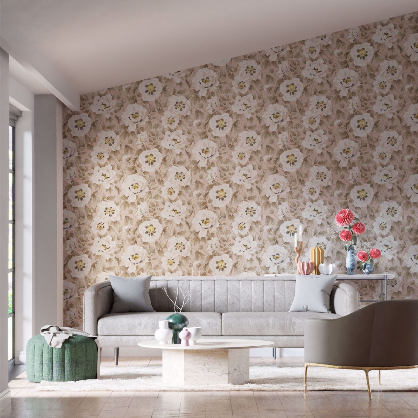 Florent Wallpaper - Positano/Maple/Graphite - HC4W113014 - Harlequin