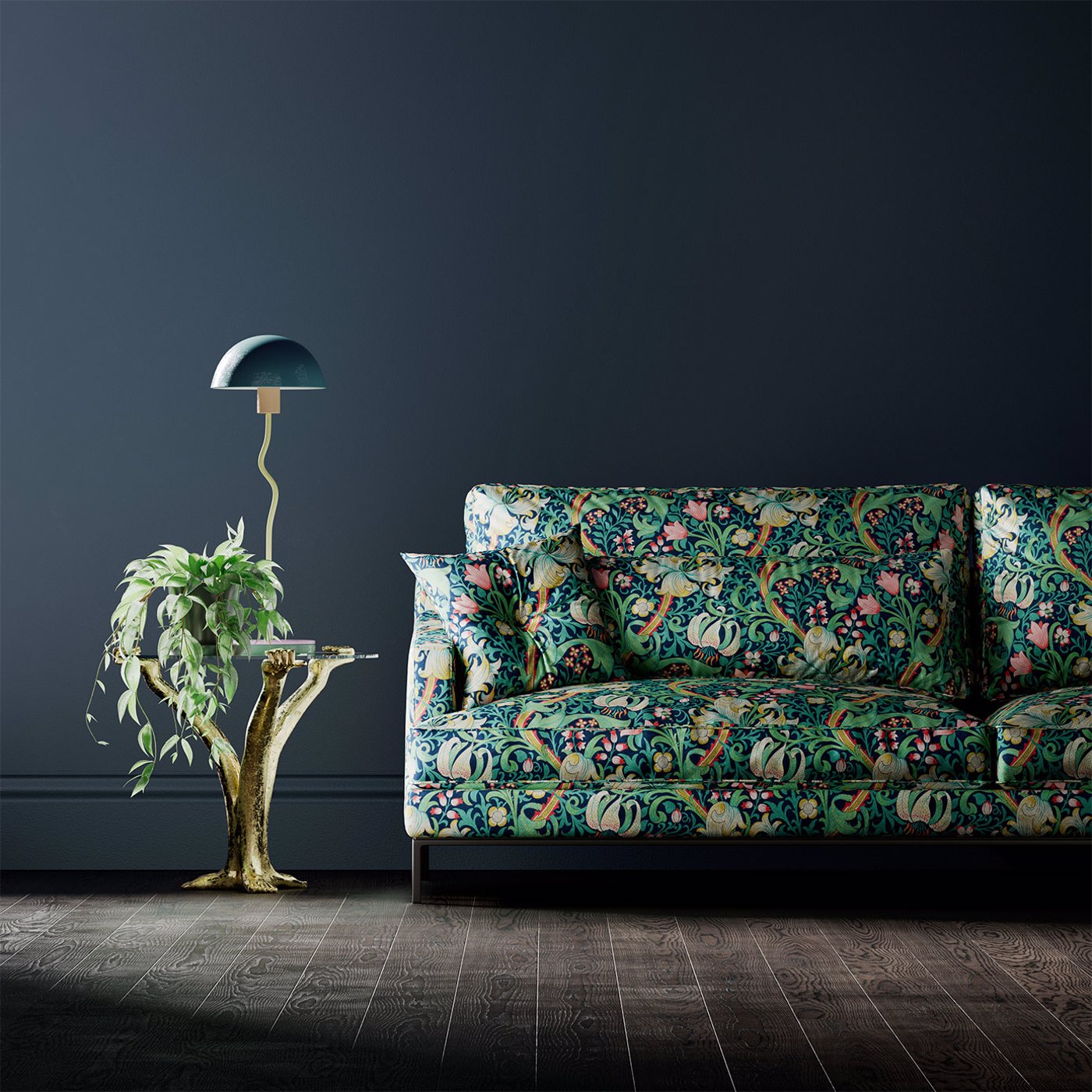 Golden Lily Fabric - Galactic Ink - 520004 - Morris & Co