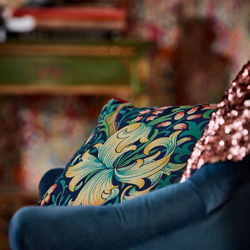 Golden Lily Fabric - Midnight/Green - DMC1G3202 - Morris & Co