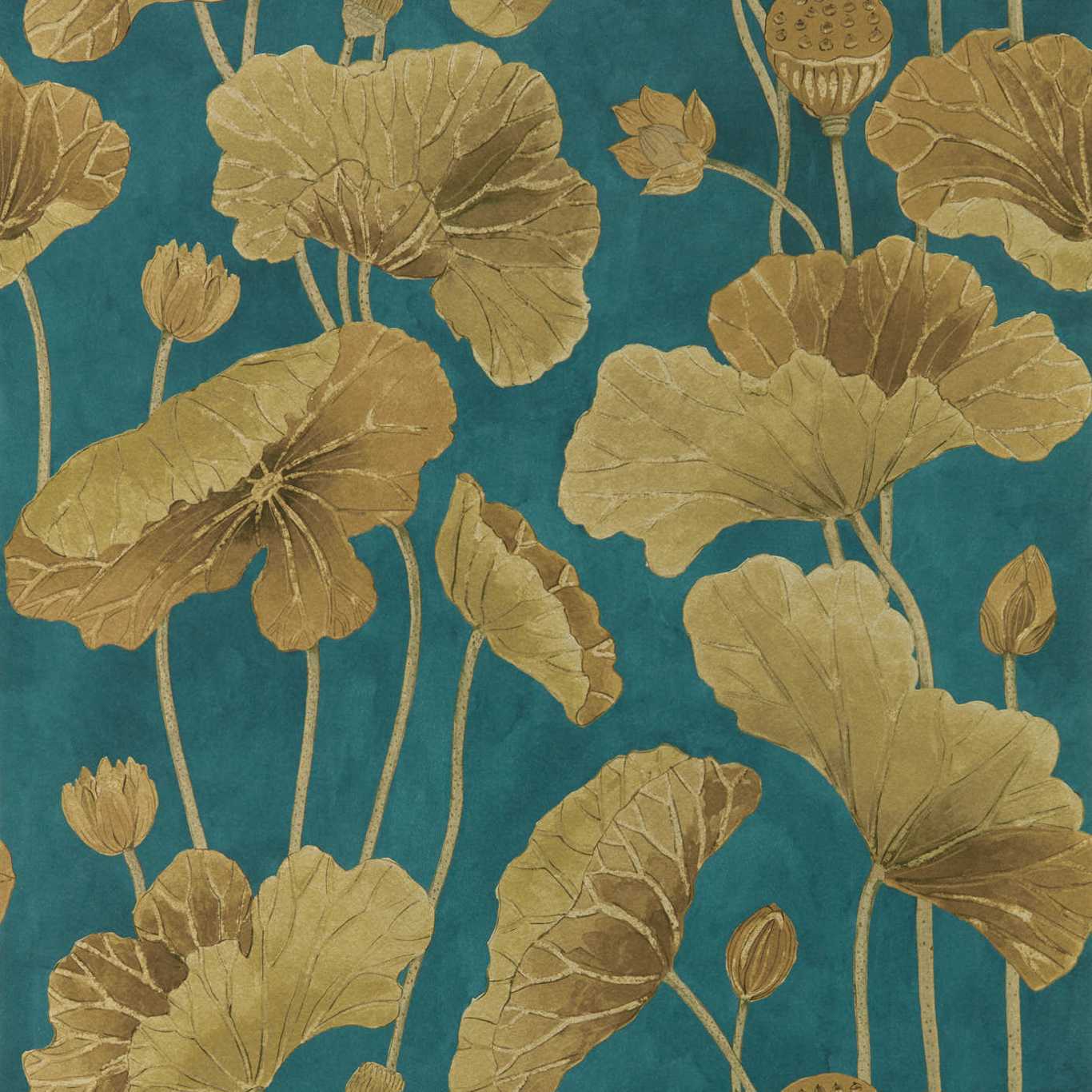 Lotus Leaf Wallpaper - Midnight/Copper - DWAW217127 - Sanderson