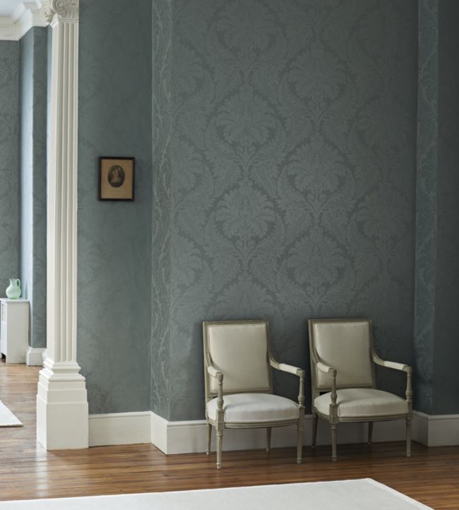 Malmaison Damask Wallpaper - Teal - ZCON311998 - Zoffany
