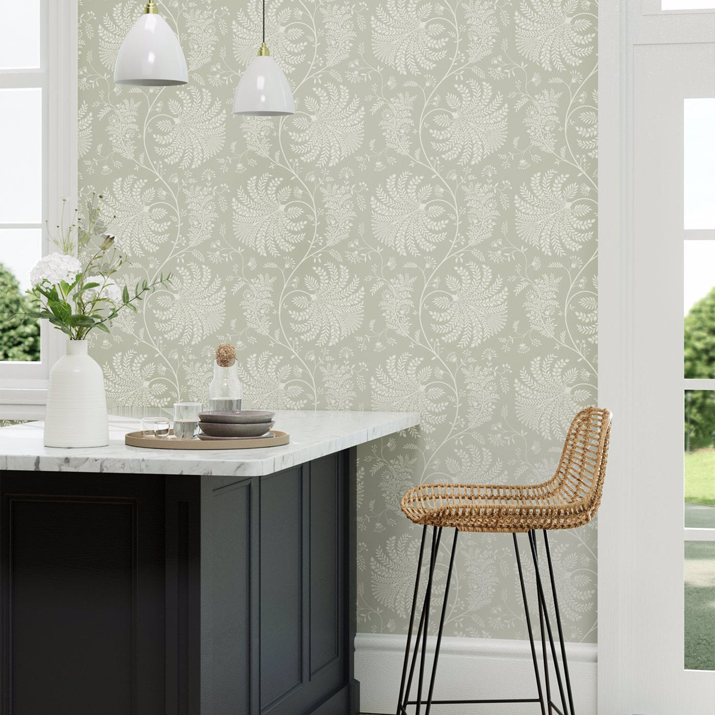 Mapperton Wallpaper - Sage/Cream - DART216341 - Sanderson