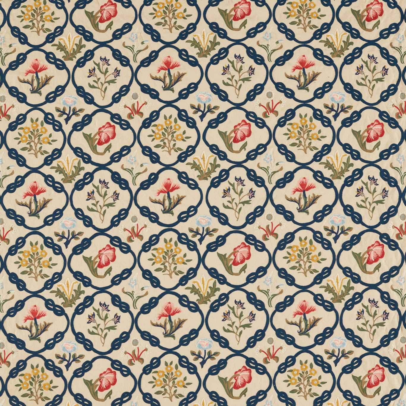 May’s Coverlet Fabric - Indigo/Rose - 237308 - Morris & Co