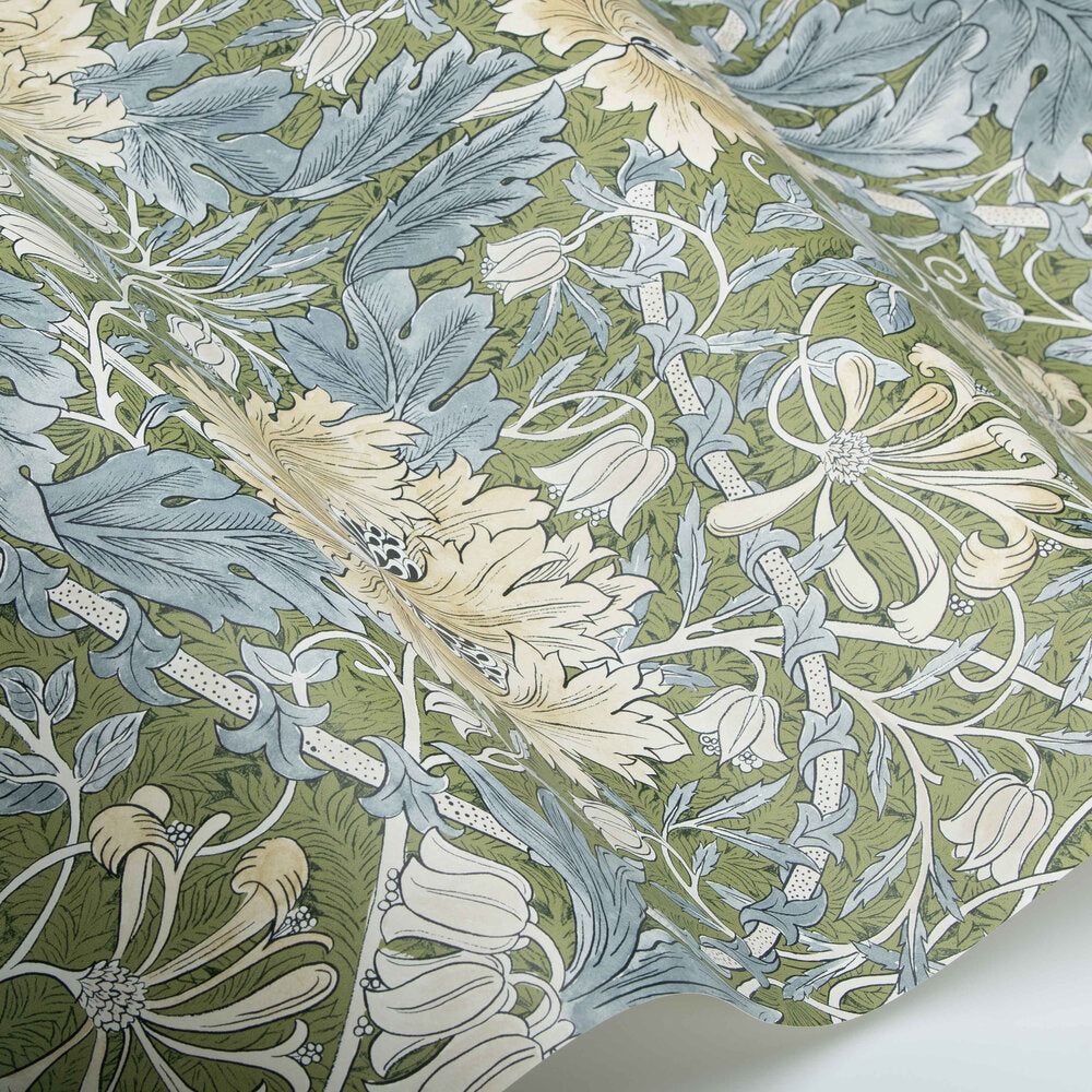 Pure Honeysuckle & Tulip Wallpaper - Olive / Woad - 217387 - Morris Wallpaper WD