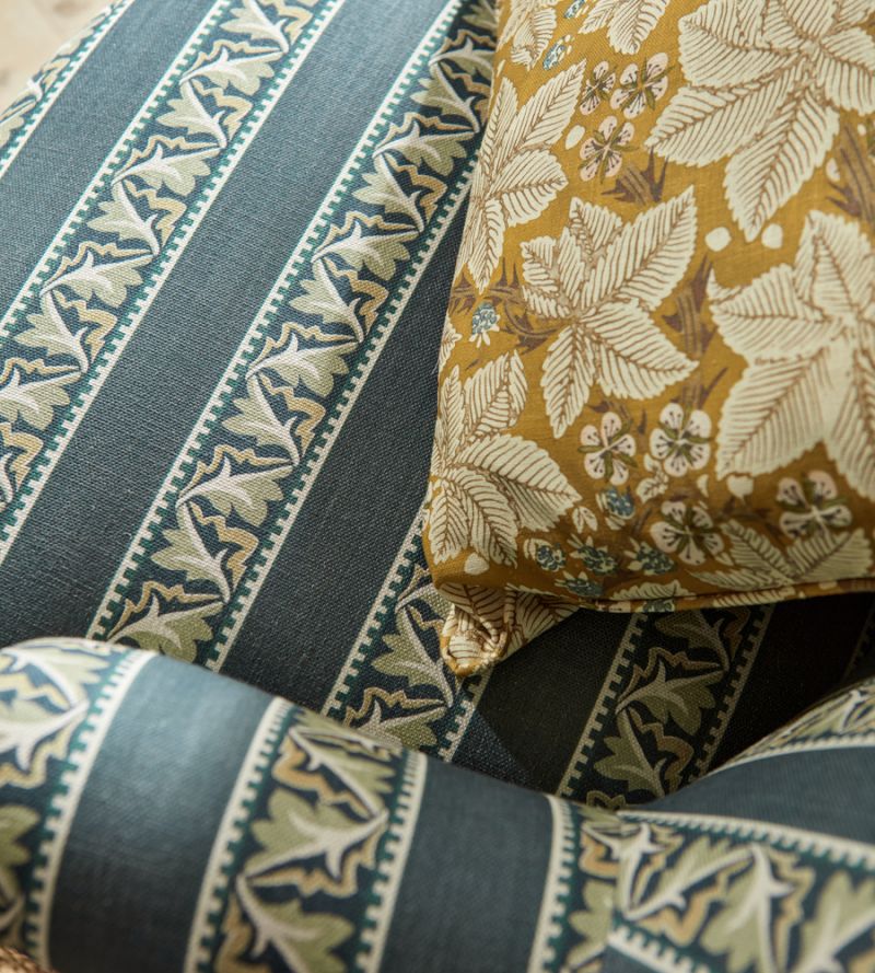 Red Car Stripe Fabric - Emery Blue - 227248 - Morris & Co