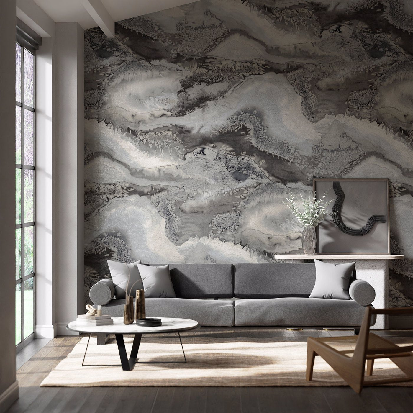 Reflected Obsidian Wallpaper - Snowflake - HQN2112853 - Harlequin