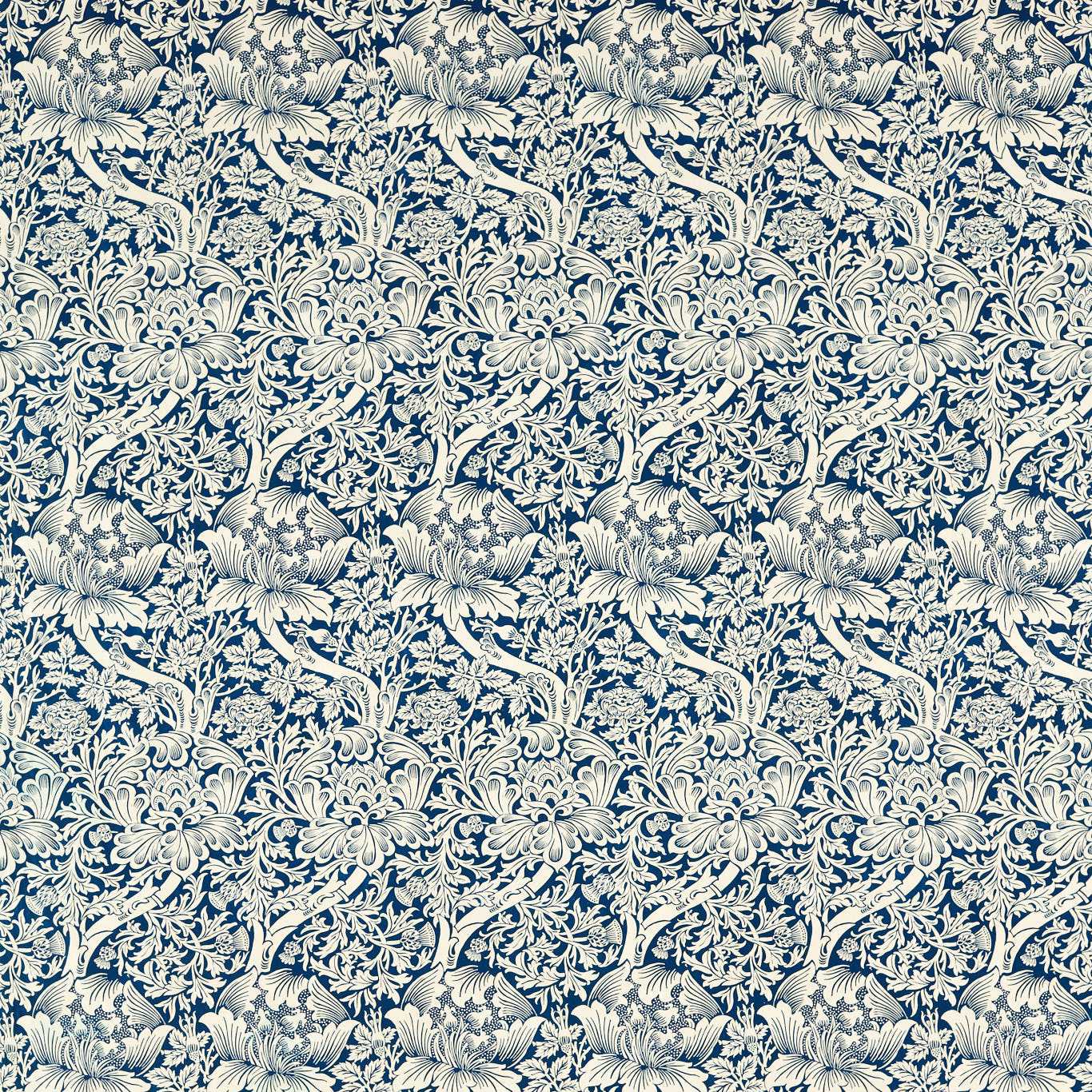 Rose & Thistle Fabric - Indigo - 227035 - Morris & Co