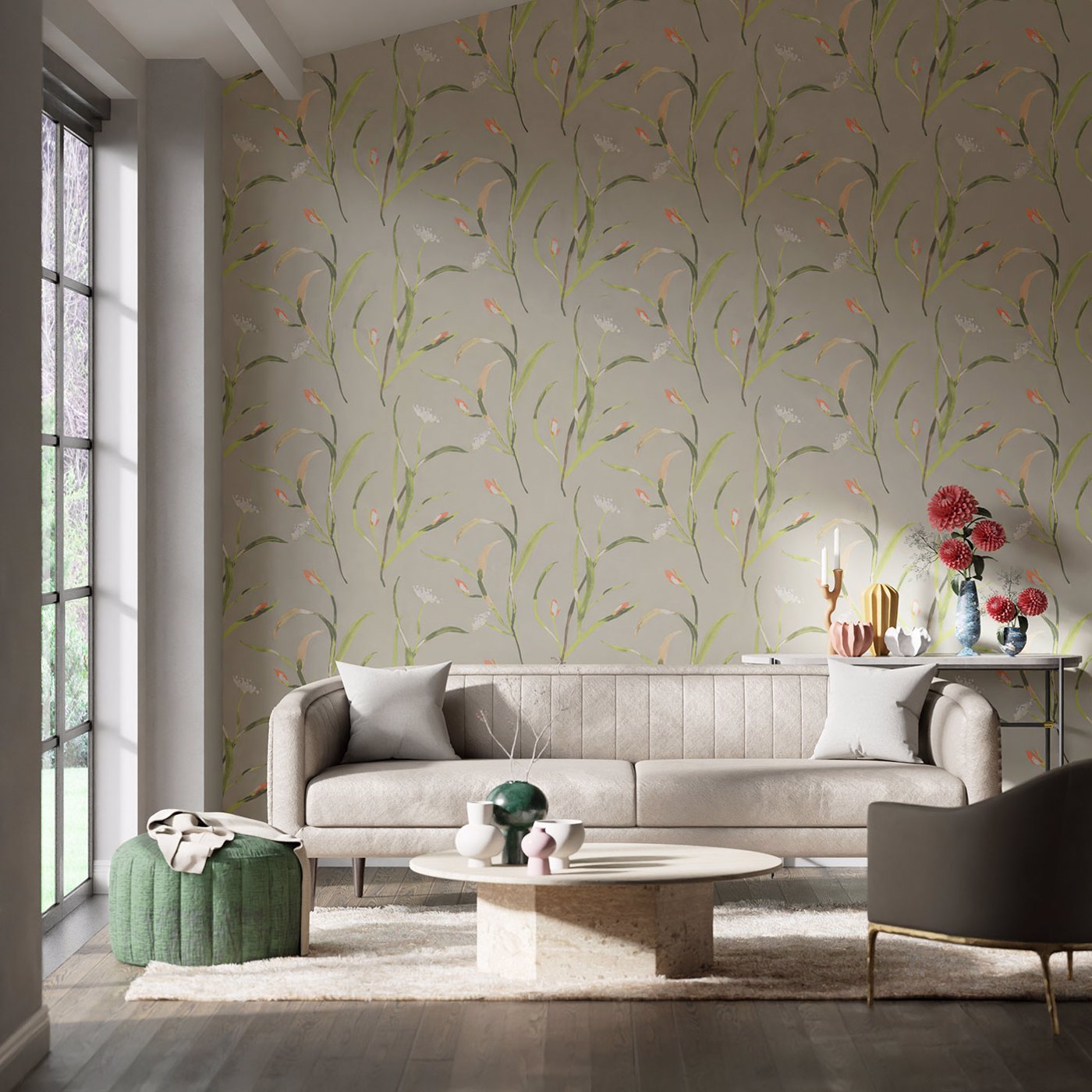 Saona Wallpaper - Coral/Silver - HZAP111756 - Harlequin