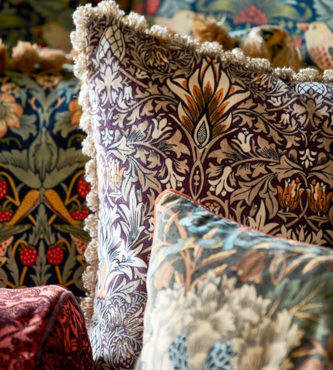 Snakeshead Velvet Fabric - Mulberry/Saffron - 236936 - Morris & Co