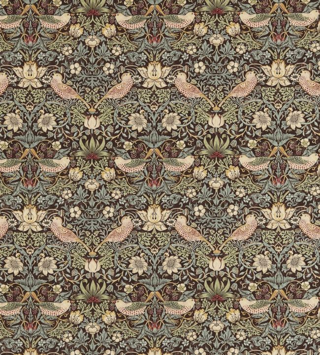 Strawberry Thief Fabric - Chocolate/Slate - 220311 - Morris & Co