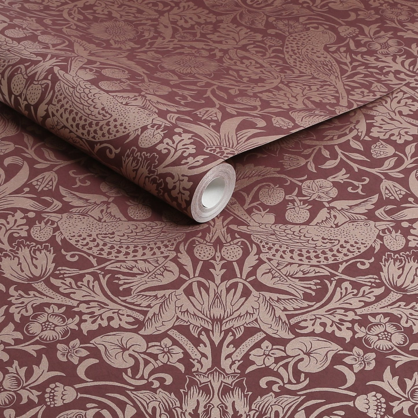 Strawberry Thief Fibrous Wallpaper - Burgundy - 124235 - William Morris AH