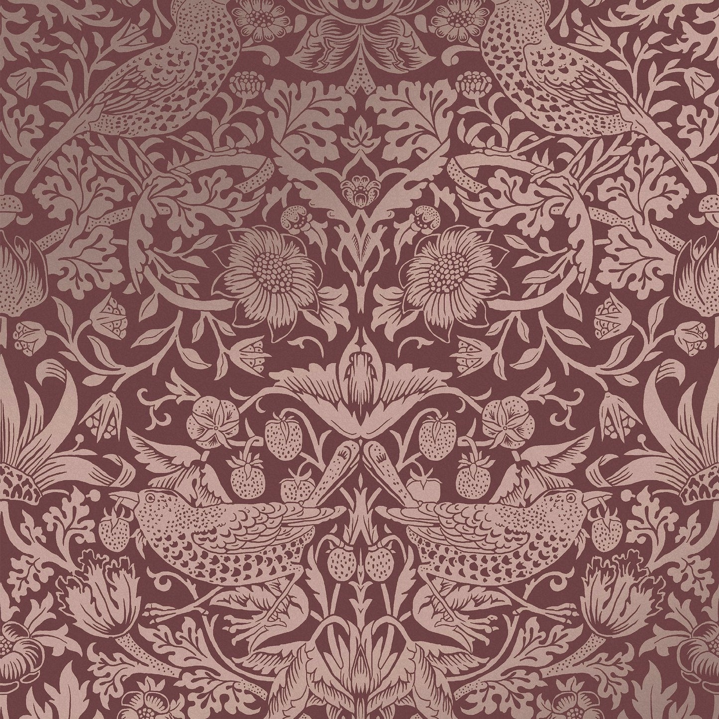 Strawberry Thief Fibrous Wallpaper - Burgundy - 124235 - William Morris AH