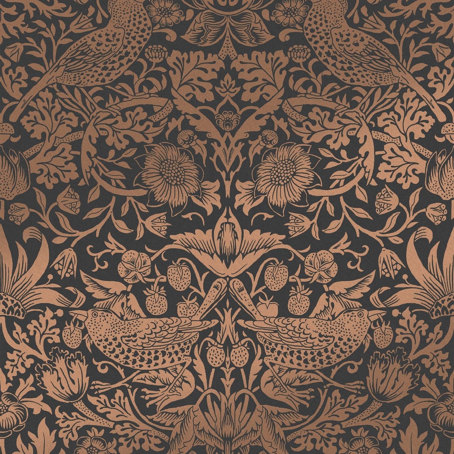 Strawberry Thief Fibrous Wallpaper - Charcoal - 124236 - William Morris AH