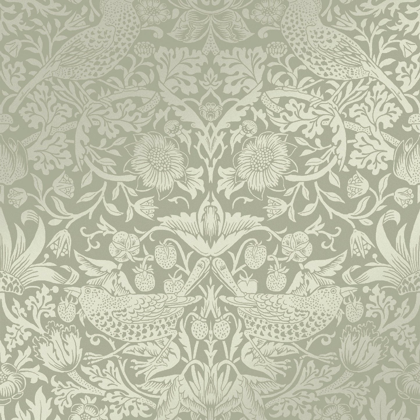 Strawberry Thief Fibrous Wallpaper - Sage - 124237 - William Morris AH