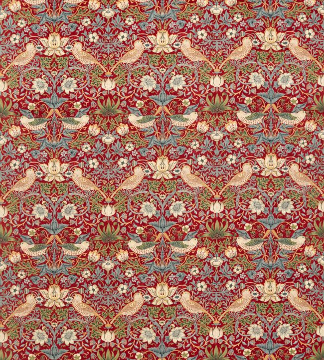 Strawberry Thief Velvet Fabric - Crimson/Slate - 236933 - Morris & Co