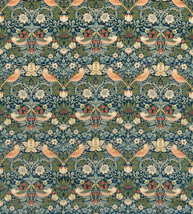 Strawberry Thief Velvet Fabric - Indigo/Thyme - 236932 - Morris & Co