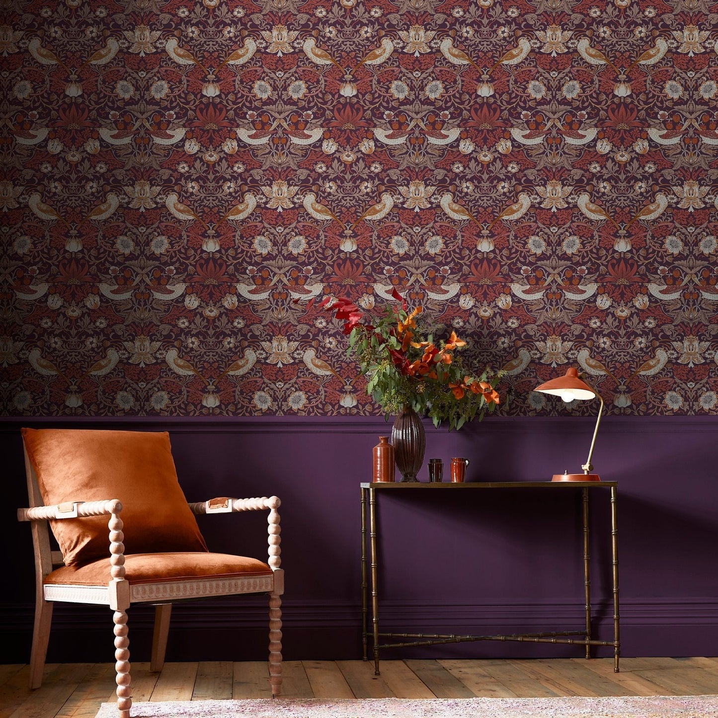 Strawberry Thief Wallpaper - Plum - 124229 - William Morris AH