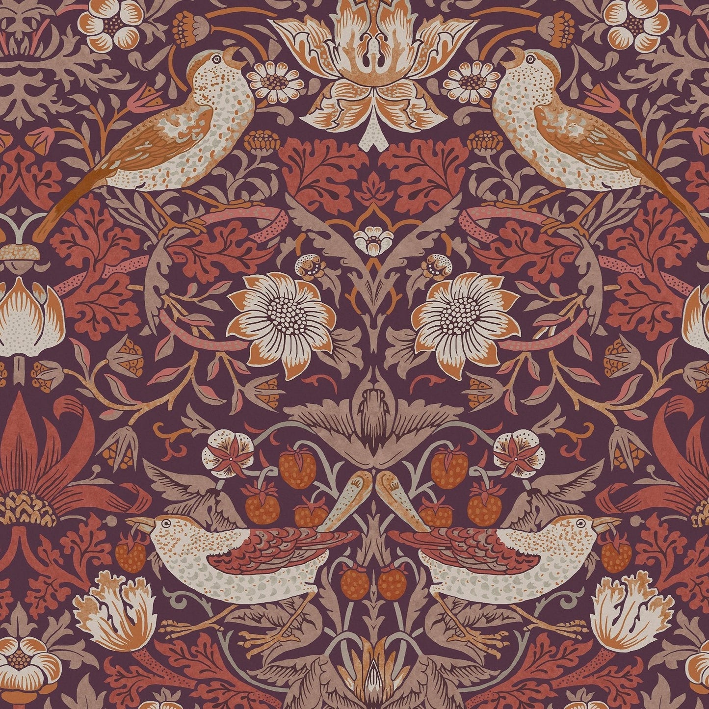 Strawberry Thief Wallpaper - Plum - 124229 - William Morris AH