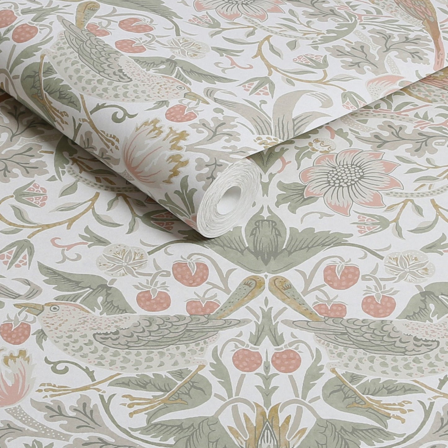 Strawberry Thief Wallpaper - Sage & Pink - 124233 - William Morris AH