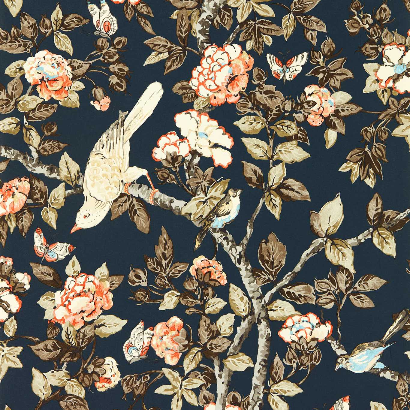Caverley Wallpaper - Indigo Blue/Rowan Berry - DOSW217037 - Sanderson