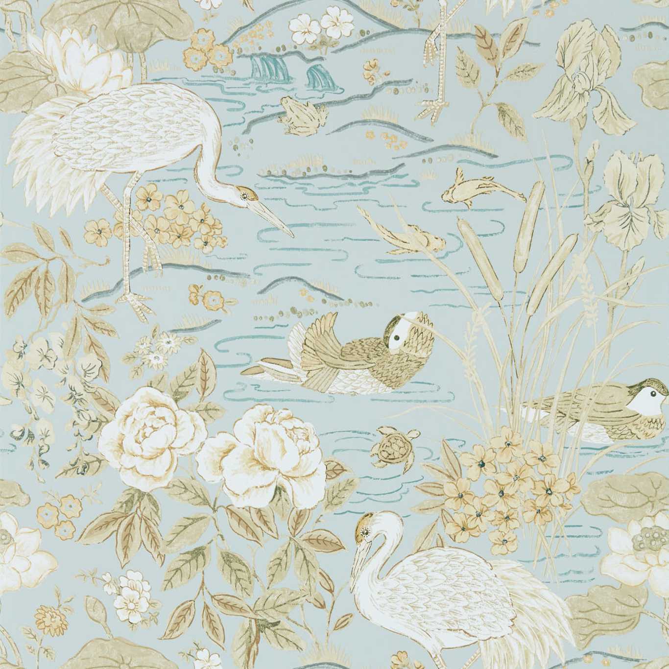 Crane & Frog Wallpaper - Honey/Olive - DWAW217124 - Sanderson