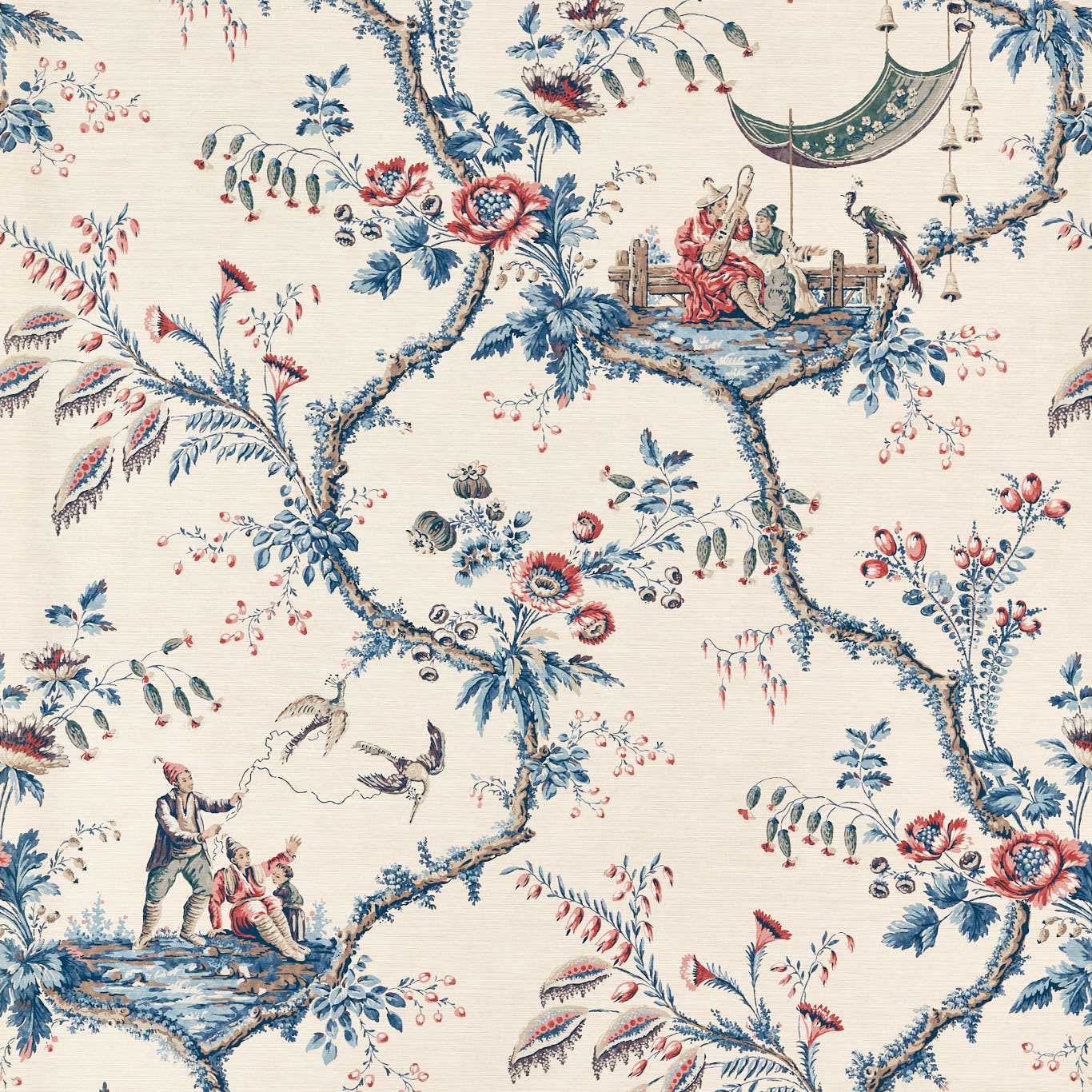 Emperor's Musician Wallpaper - Indigo - ZATW313050 - Zoffany - Premier Wallcovering
