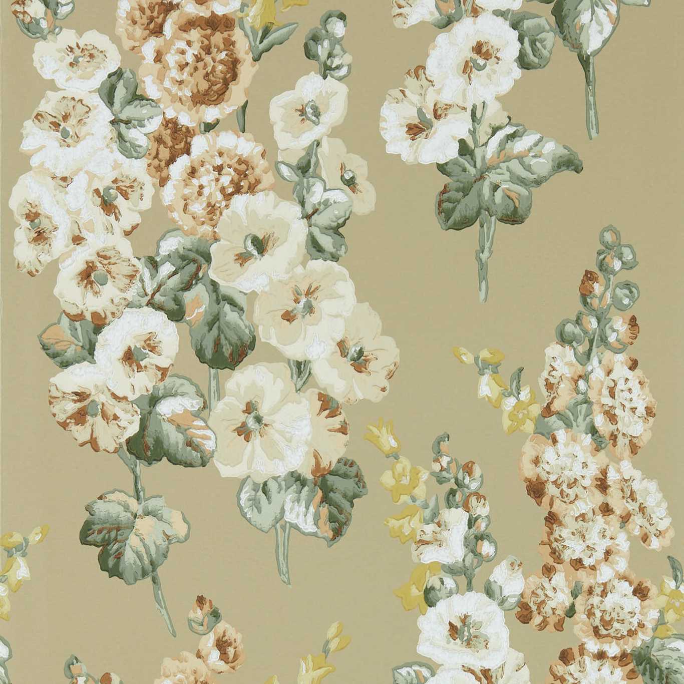 Hollyhocks Wallpaper - Copper/Rhodera - DOSW217032 - Sanderson