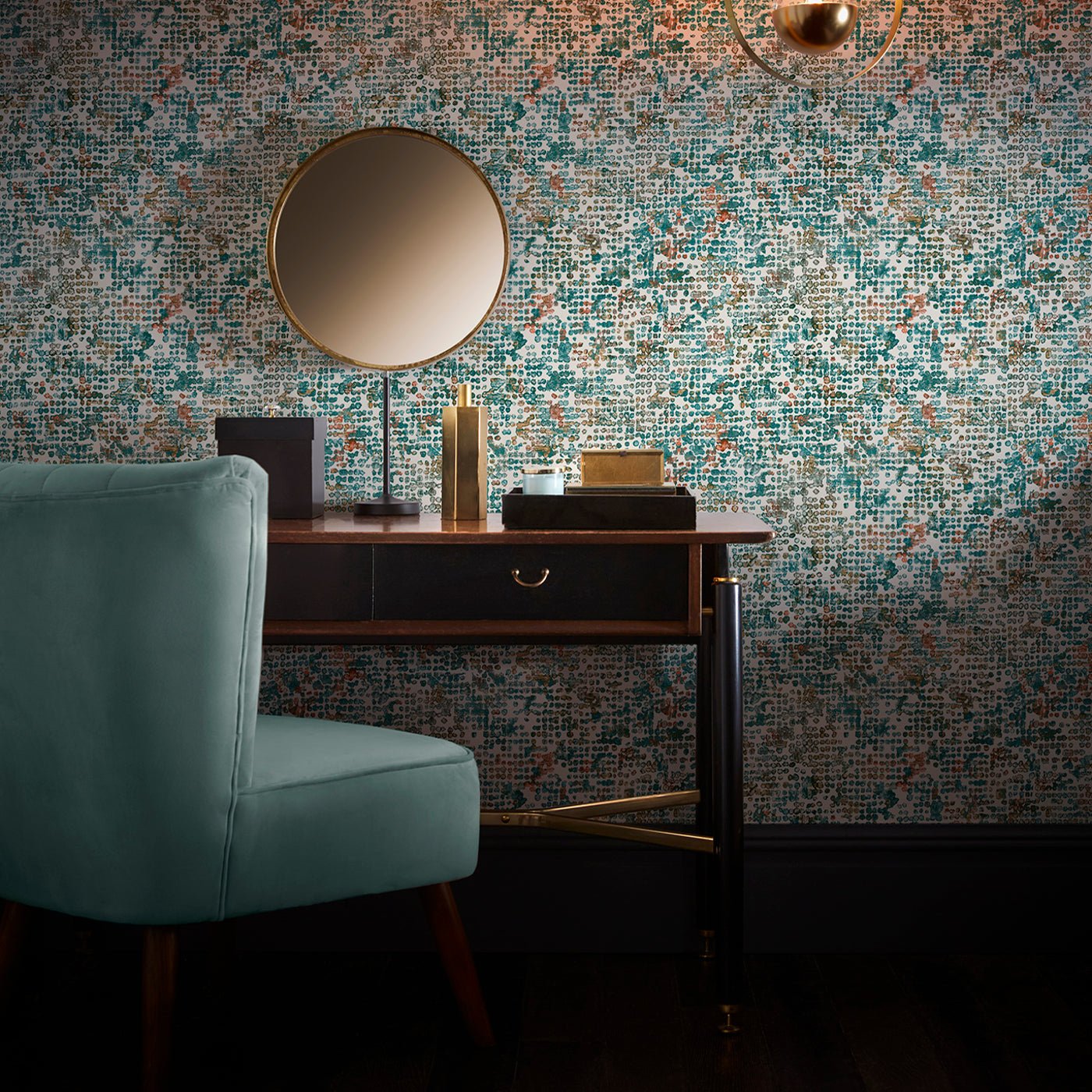 Scintilla Wallpaper - Teal/Spice - Clarke & Clarke - W0154/04 - Premier Wallcovering