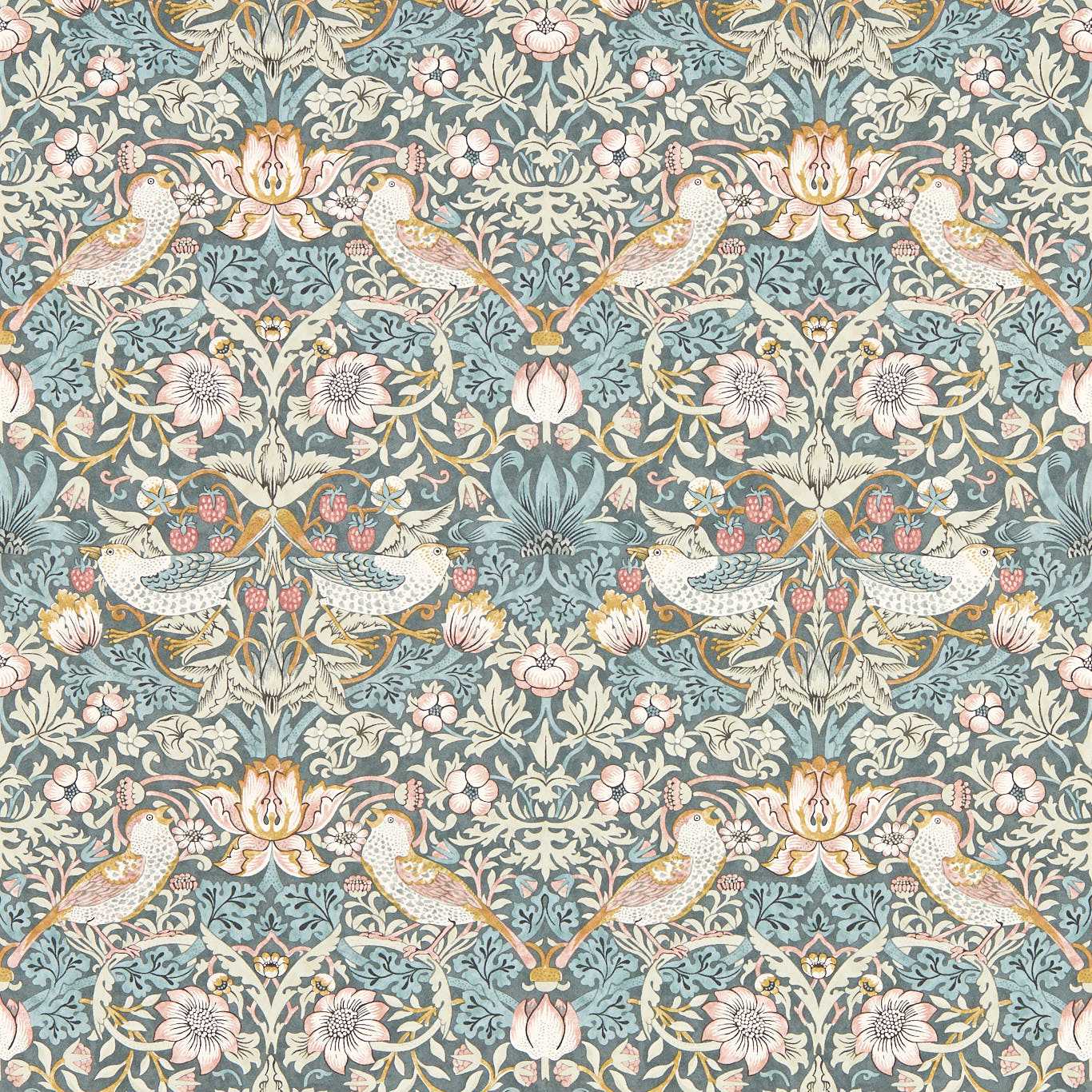 Strawberry Thief Wallpaper - Denim/Spice - Clarke & Clarke - W0171/02 - Premier Wallcovering