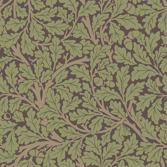 82029 - Oak Tree Wallpaper - Green / Purple - Midbec