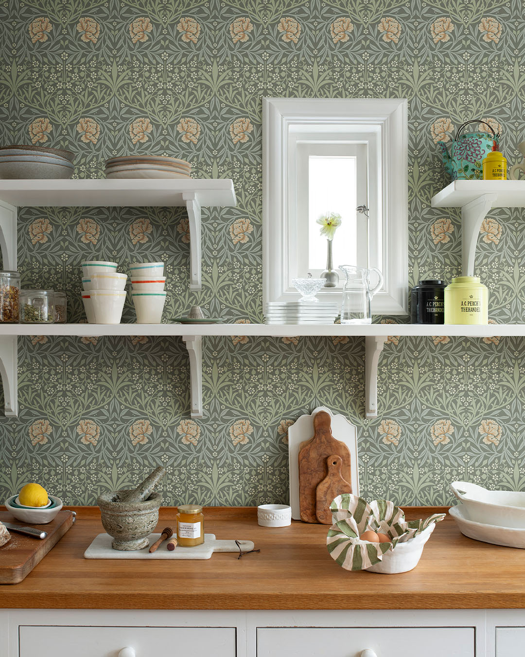 82046 - Oxford Union Wallpaper - Green / Apricot - Midbec