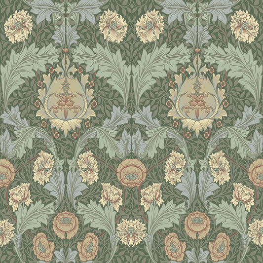 82059 - Myrtle Wallpaper - Green /apricot - Midbec