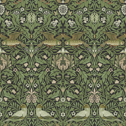 82063 - Bird Wallpaper - Black / Green - Midbec