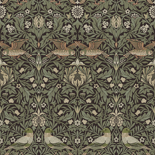 82064 - Bird Wallpaper - Brown / Green - Midbec