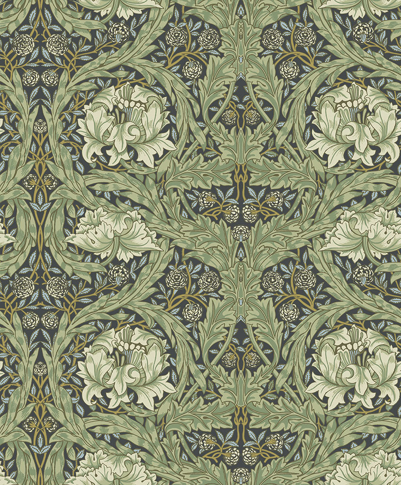 82075 - African Marigold Wallpaper - Green / Blue - Midbec