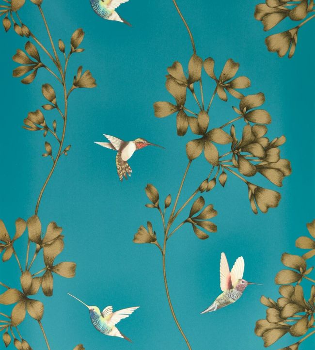 Amazilia Wallpaper - Teal/Gold - HTEW112604 - Harlequin