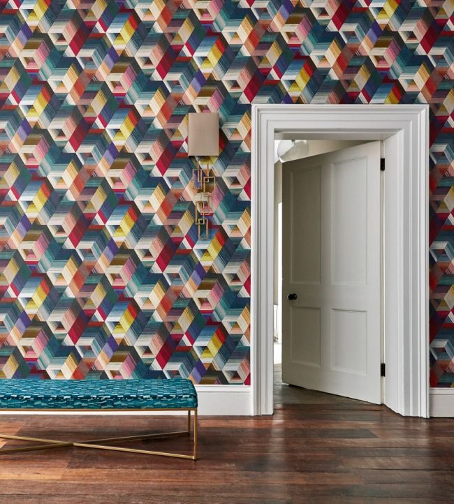 Arccos Wallpaper - Cerise/Neptune/Teal - HMWF111969 - Harlequin
