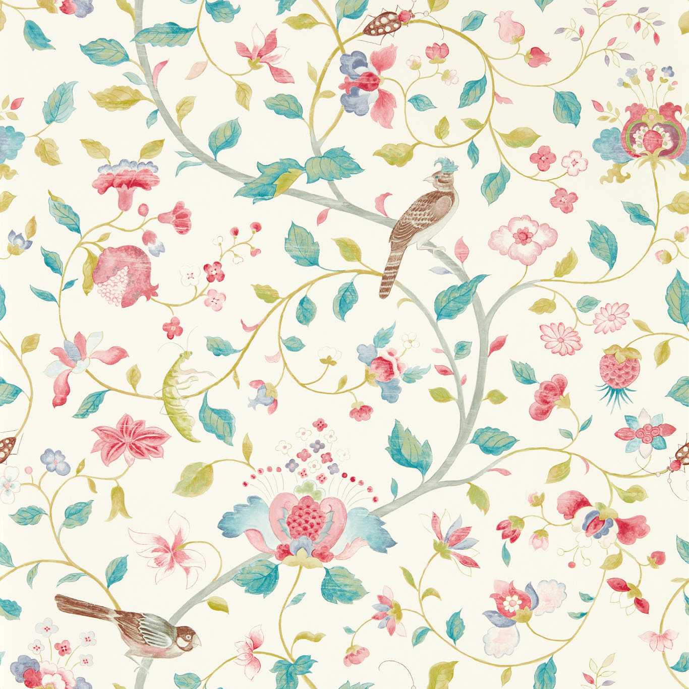 Aril's Garden Wallpaper - Blue Clay/Pink - DABW217236 - Sanderson