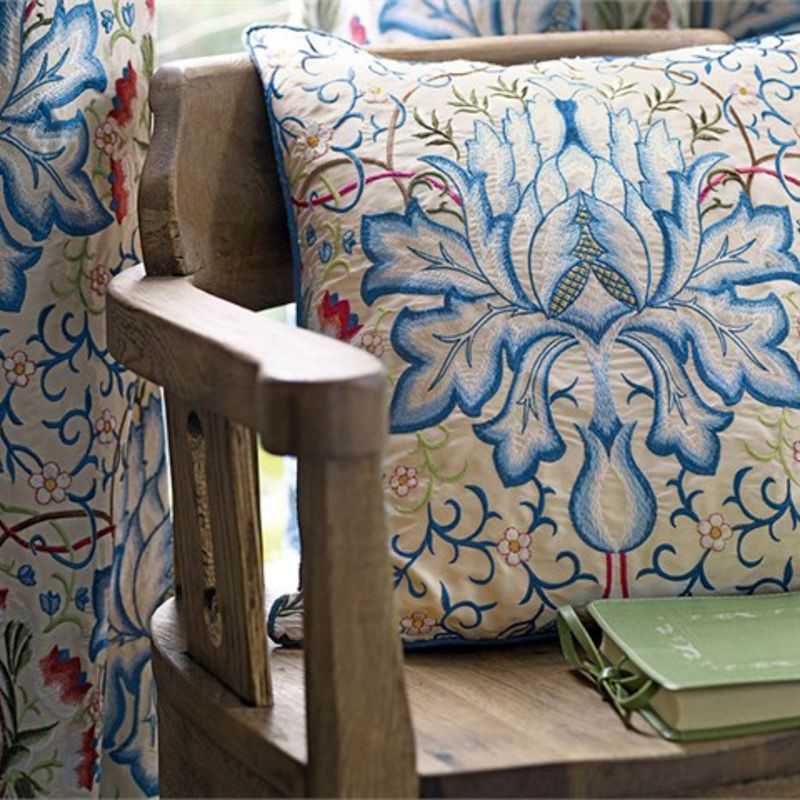 Artichoke Embroidery Fabric - Peacock/Cream - 234545 - Morris & Co