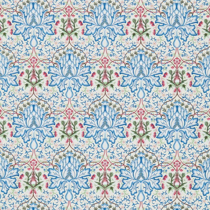 Artichoke Embroidery Fabric - Peacock/Cream - 234545 - Morris & Co