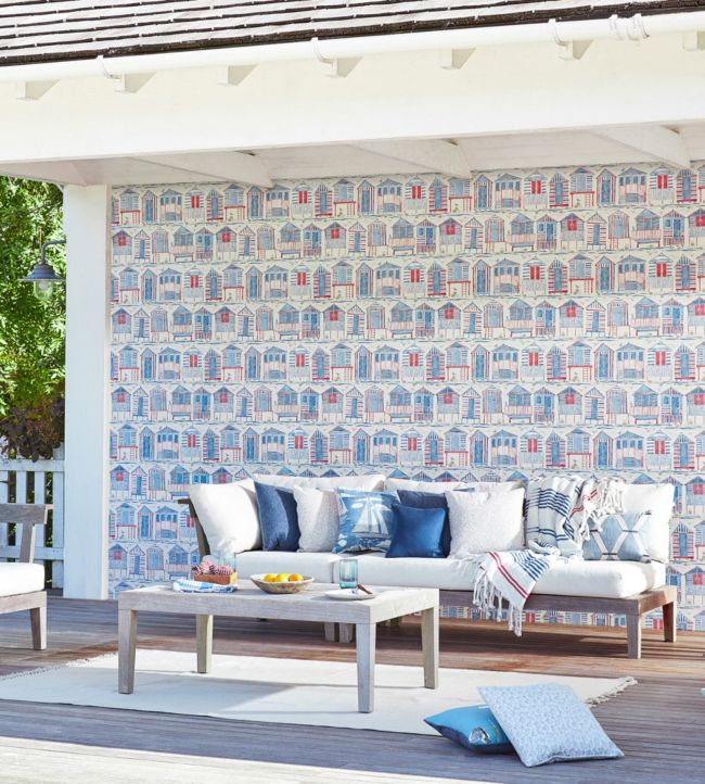 Beach Huts Wallpaper - Nautical - DCOA216559 - Sanderson