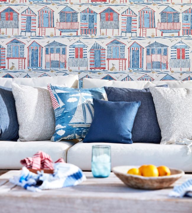 Beach Huts Wallpaper - Nautical - DCOA216559 - Sanderson